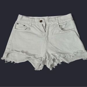 high-rise white denim shorts